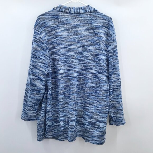 Women's 2X Mock Twinset Top Marled Blue White + Faux Silver Necklace Lagenlook - Picture 2 of 10